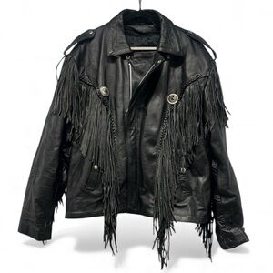 LEATHER KING VINTAGE Black Fringe Concho Leather Jacket 52